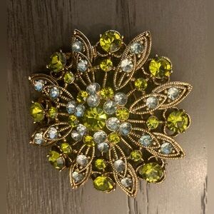 Vintage Style Green and Blue Brooch
